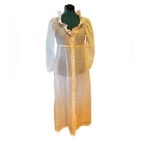 Vtg Juli Jr of Slumbertog Sheer Long Blanket Robe 1 Pocket Button Front Size 7